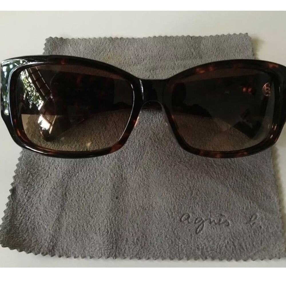 agnès b. Tortoiseshell Rectangular Sunglasses Brown Logo Case Included designer